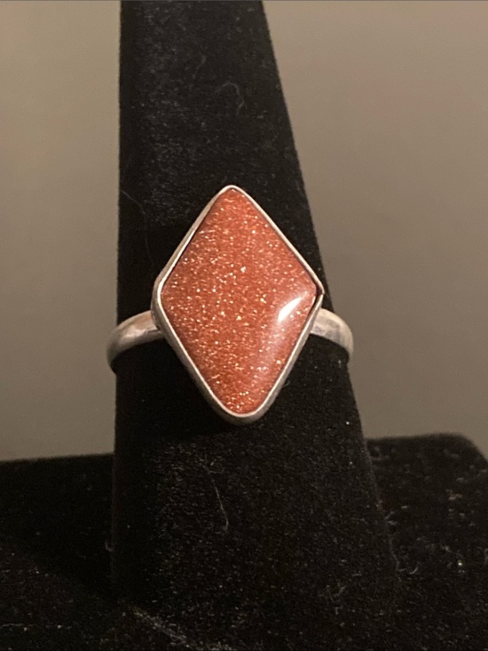 Goldstone Rhombus Sterling Silver Ring in Copper Red size 9